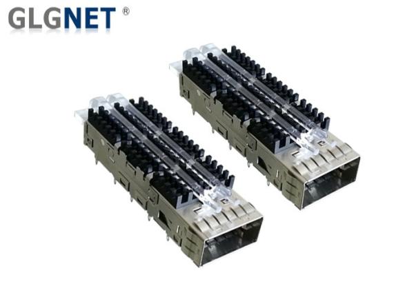 56G Ethernet QSFP+ Cage QSFP28 Connector With Heat Sink Light Pipe EMI Tabs