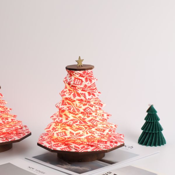 Origami Tyvek Paper Christmas Tree Shaped Light Lamp Standing Foldable Home Decor