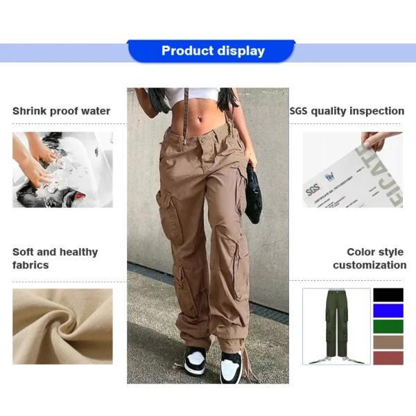 High Quality Vintage Low Waist Streetwear Wide Leg Cargo Pants With Pockets Straight Denim Jean Trousers for Women