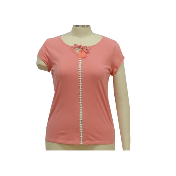 Women’ Casual Short Sleeve, 100% Cotton Jersey,Casual, Fit Size, Front Lace Tape,Butterfly Tie, Casual Top