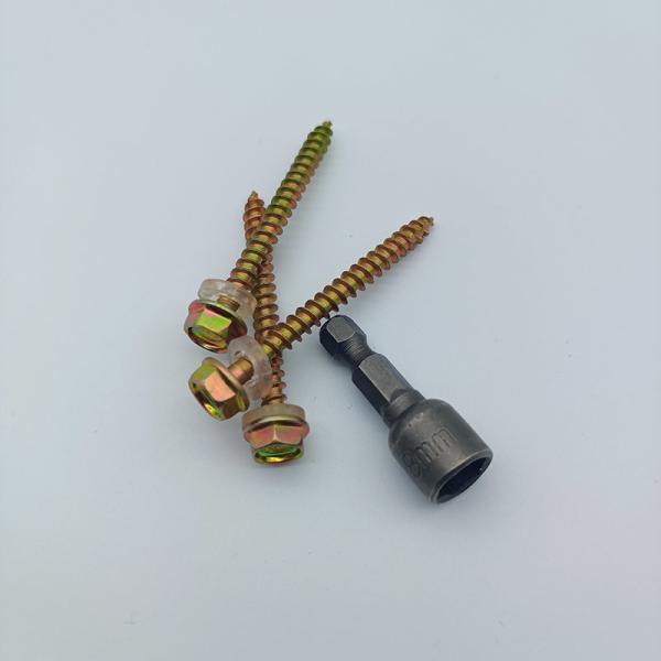 Zinc Coated ST4.8-ST6.3 Hexagonal Head Wood Tapping Screws With Washer Slotted End