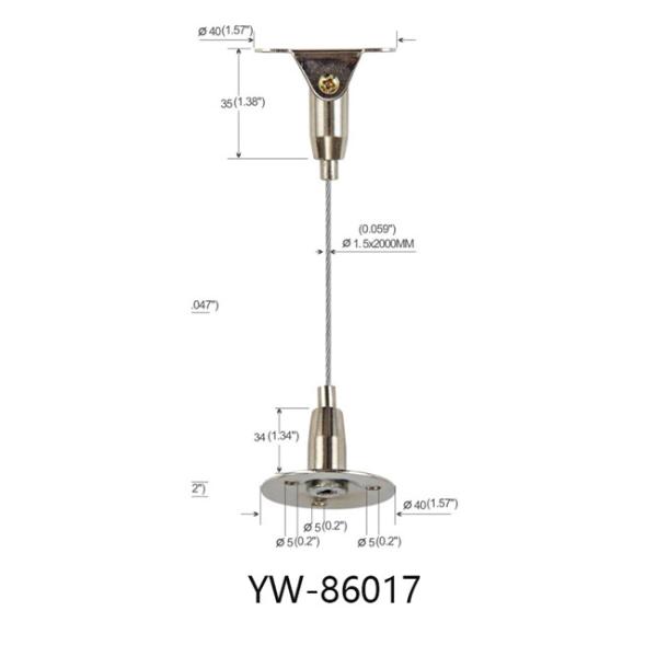 O PVC de bronze folheado a níquel revestiu o sistema de suspensão do teto com M6 a linha masculina YW86013