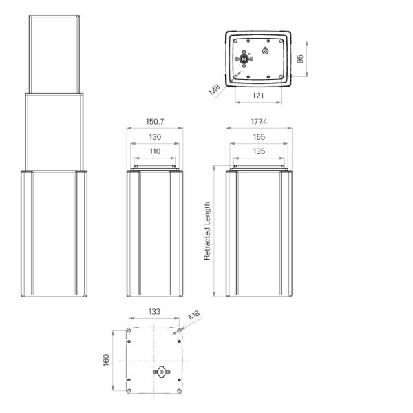 Lifting Columns 3-Stage 900lb Load For Electric Height Adjustable Workstations