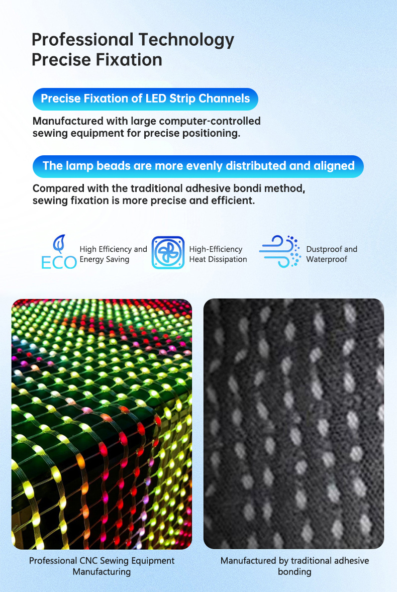 Flexible LED Fabric Screen P15 Lightweight Mesh 250g High Transparency 95% for Night Sky Drone Show Stage Backdrop