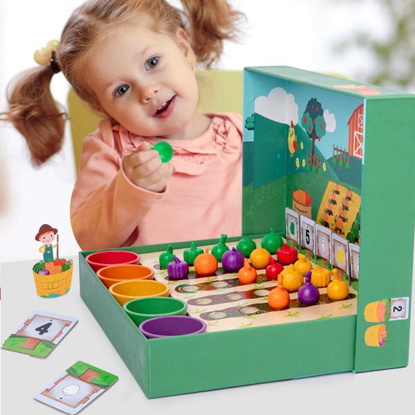 Children'S Wooden Vegetable Farm Fruit Color Cognitive Classification Interactive