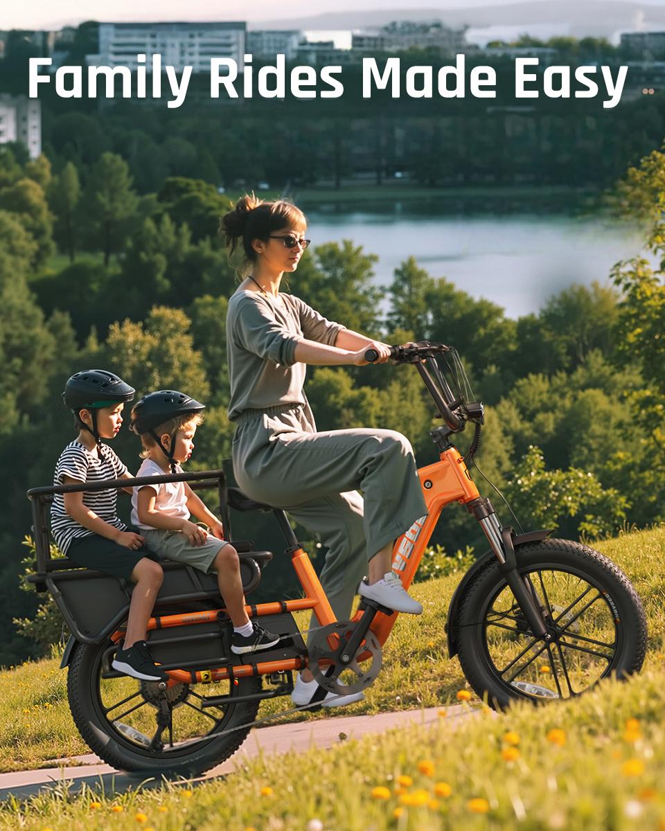 German Warehouse HovCart EU/US/AU Stock Electric City Cargo Bike for Two Children with Protection Seat Torque Sensor Fat Tire