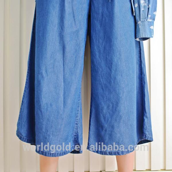 Women Bell Bottom High Waist Wide Leg Denim Pants With Tie Loose Fit Type