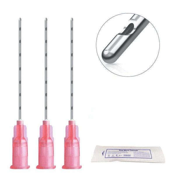 Micro-canule à bout rond en acier inoxydable certifié pour produits de comblement dermique et mésothérapie 30G 27G 25G 23G 21G 18G 50mm