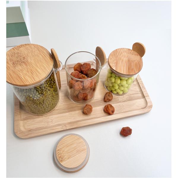 Clear Glass Rack Food Storage Container with Functional Design and Round Bamboo Lid