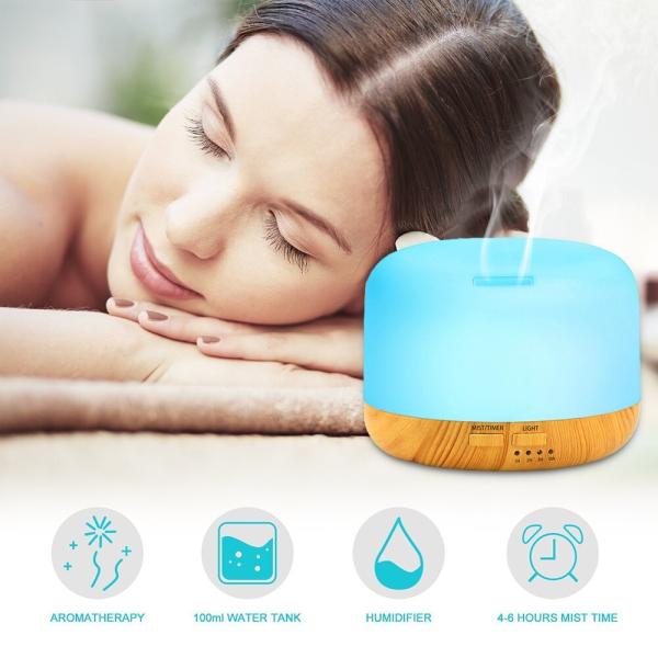 7 Color Changing LED Light Aromatherapy Essential Oil Diffuser 300ml air ultrasonic humidifier Wood Grain Y3102