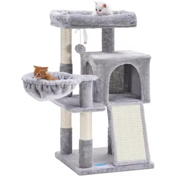 Advantageous Wood Modern Cat Sisal Scratcher with Soft Perch and Multi-Level Cat Tower