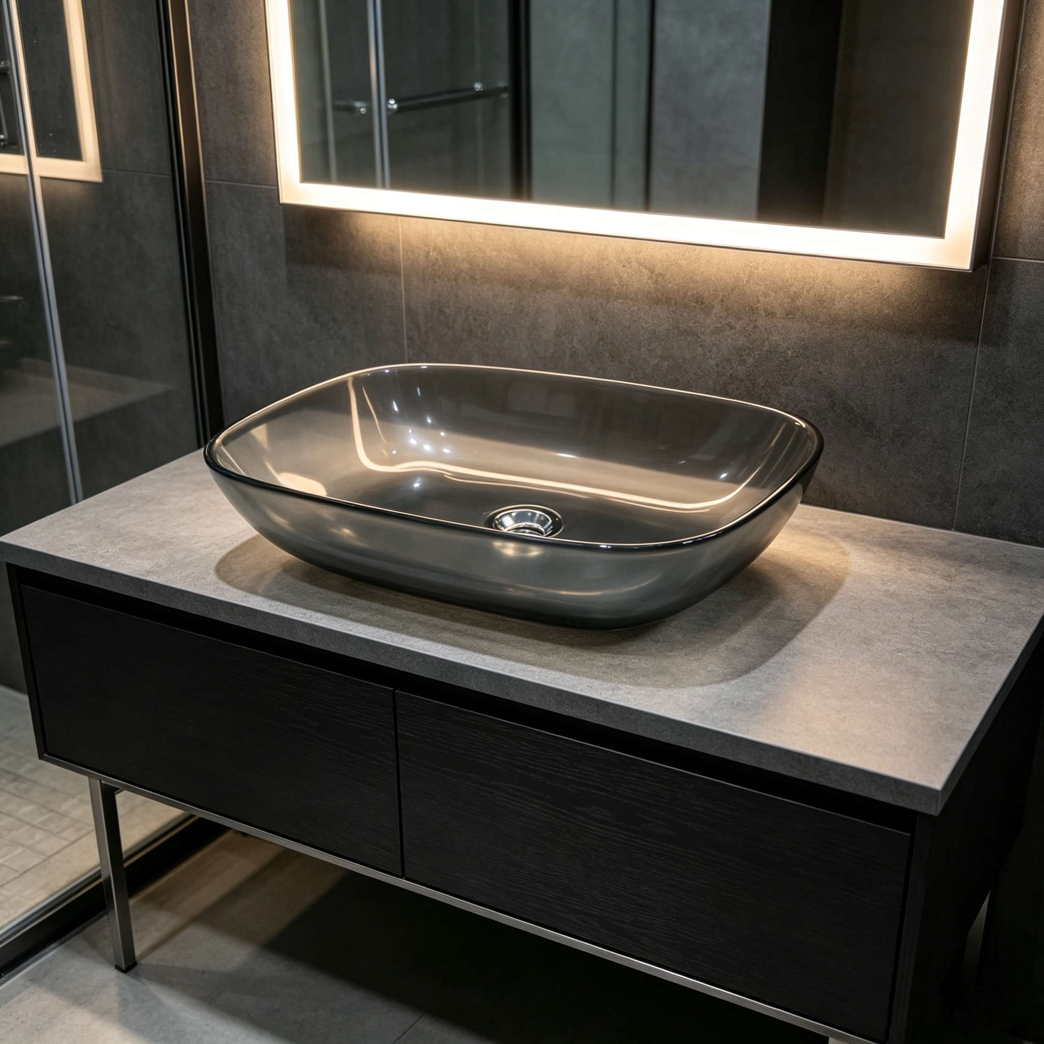 Rectangular Resin Bathroom Countertop Basin Countertop Vessel Sink Smoky Grey OEM