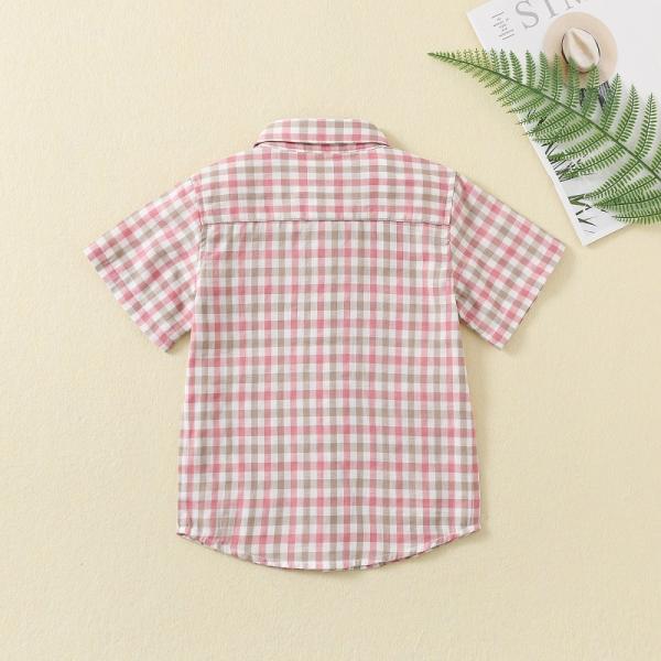 High quality clothing boys plain tops design children shirts Preppy Style cotton fabric short sleeves plaid shirt