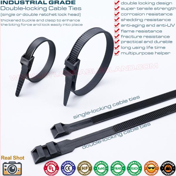 Cable Ties Double-locking Cable Tie 9x350mm Black Cable Zip Tie Strap with Double Lock 110LBS, Ø20-93mm