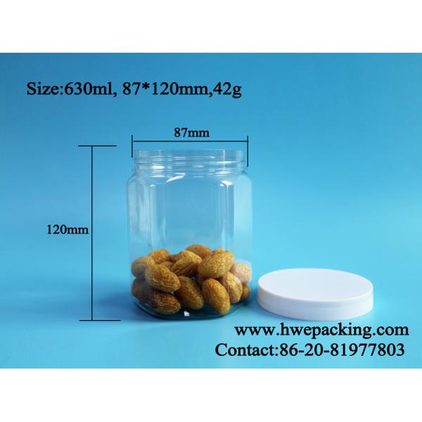 630ml Hexagonal Biscuit Plastic PET Jars Wide Mouth 87mm Diameter