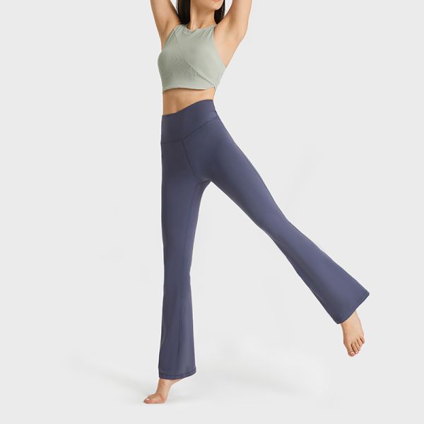 High Waisted Flared Yoga Leggings Buttery Soft Stretch Navy Blue Full Length