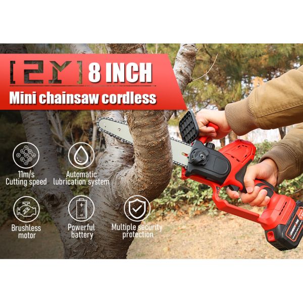 8 Inch Cordless Electric Chainsaw with Auto Chain Tension and Oil Pump for Wood Cutting