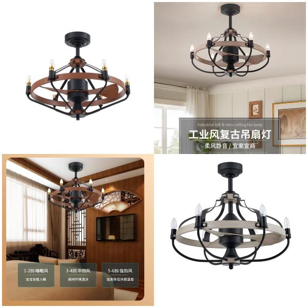 wholesale   Retro Industry Ceiling Fan Light Modern LED Ceiling Fan With Light Remote Control Fan Lamp