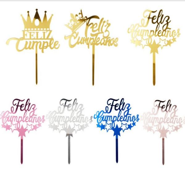 Экстракласс торта экстраклассов W11xH16cm именниного пирога с днем рождений золота Feliz Cumpleanos серебряный акриловый