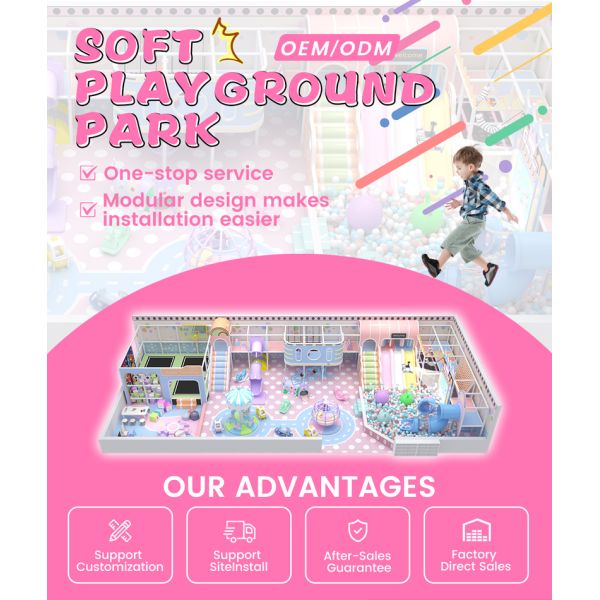 Soft Playground Park 130㎡ Pink Themed Indoor Soft Play Area