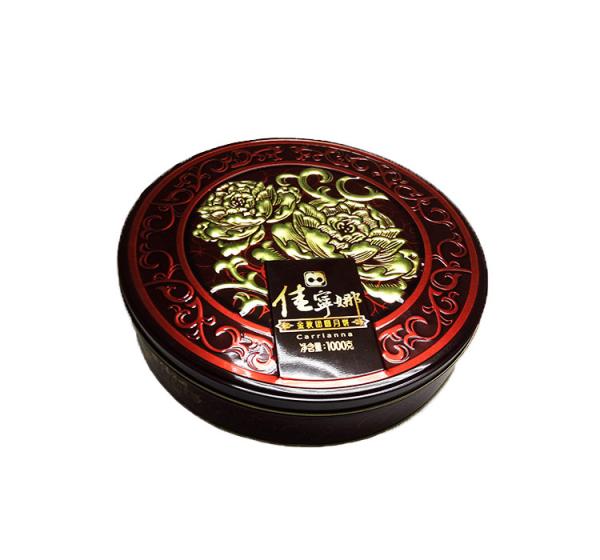 Embossed Mooncake Tin Box Round Shape For Traditional Chinese Gift Packing