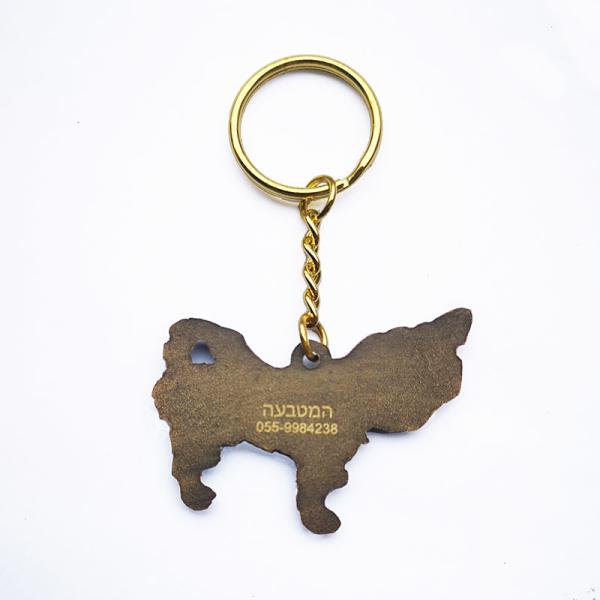 Chaîne de clés pour animaux en alliage de zinc en fonte métallique ancienne plaquée en or avec anneau divisé de 25 mm