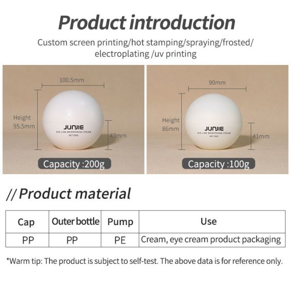 200ml 100ml Plastique Vide pour Pot en Forme de Boule pour Crème Visage Blanchissante Gommage Beurre Corporel Cosmétique en Gros