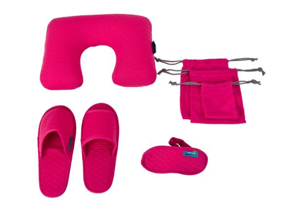 Rose Luxury Travel Set , Inflatable Pillow / Open Toe Slippers / Eye Mask