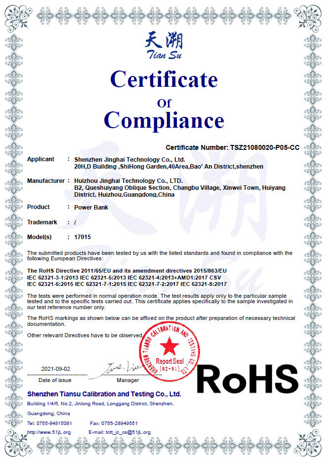 Shenzhen Jinghai Technology Co., Ltd. Сертификации