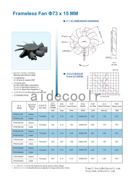 DC Brushless Fan FF80*80*15Frameless Cooling Fan 12V
