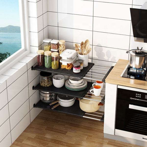 Retractable Expandable Move Free ABS Plastic Containers Panel Bathroom & Kitchen Multifunction Shelf Under Sink Organizer