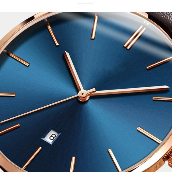 Ultra Thin Quartz Dress Watch Leather Simple Large Dial for Business Men