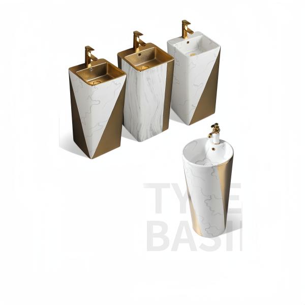 Dual-Flush Traditional Design Modern Pedestal Sinks with Decorative Backsplash Tiles