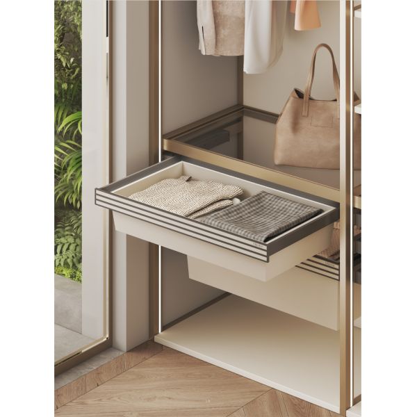 Mjmhd Slide-out Drawer Basket, Pull-out Storage Basket & Wardrobe Organizer - Open-top Design, MDF PVC Construction, Space-saving (664x485x170mm, LB-2)