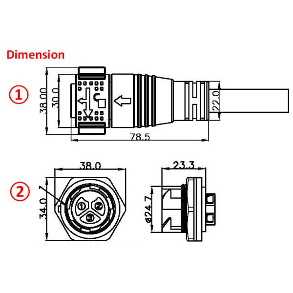 Three Pin Power High Current Waterproof Connectors Molded Cable IP67 For Electric Equipments