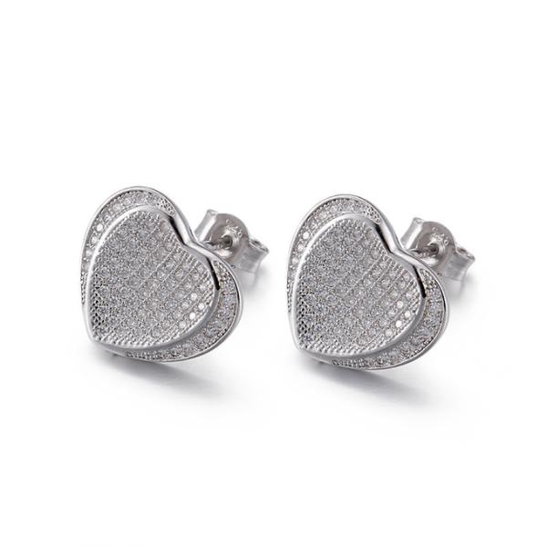 Серьги стержня Zirconia серег 2.91g 6mm стержня сердца OEM двойные кубические