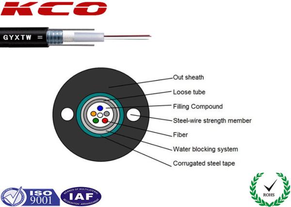 Indoor Plastic Fiber Optic Cable , Sm Fiber Cable GYXTW Steel Tape Cover