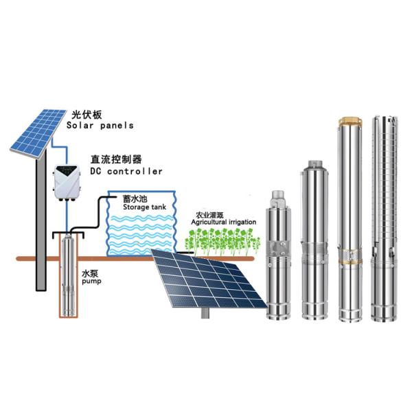 Sistema solar accionado solar del bombeo de agua de la bomba de agua de 0.7HP 48V DC para el sumergible bien de la irrigación