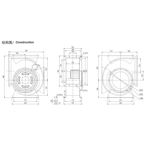 entrada do fã centrífugo dianteiro de 1300 RPM única com o impulsor de aço galvanizado dianteiro de 225mm