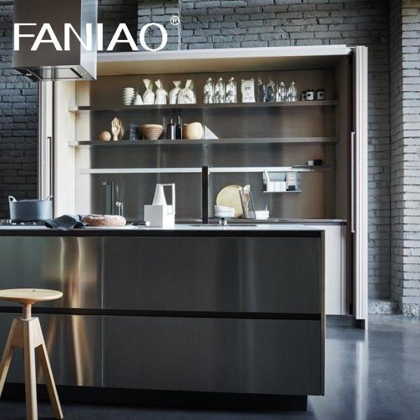 Кухонный шкаф Поставщик Модульный роскошный дизайн Современная мебель из нержавеющего дерева Кухонный шкаф