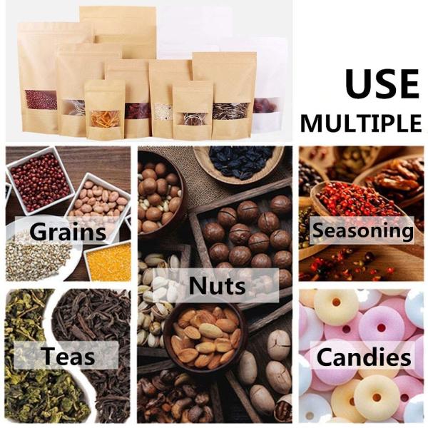 Kraft Bags With Window Stand Up Bag k Seal Paper bag Resealable Large Food Storage Pouch