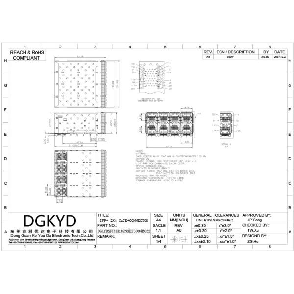 Высокая температура соединителя RJ45 толщины 0.25mm 30U SFP устойчивая