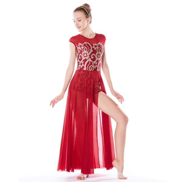 MiDee Best Sell Lyrical Dance Costumes Dresses Floral Sequins Leotard Cap Sleeves Leg Opening