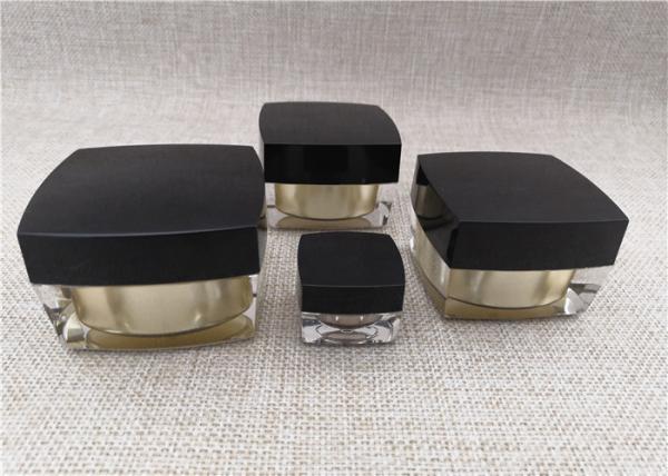 Anti Bacterial Acrylic Jars For Cosmetics Black / Gold Color Square Shape