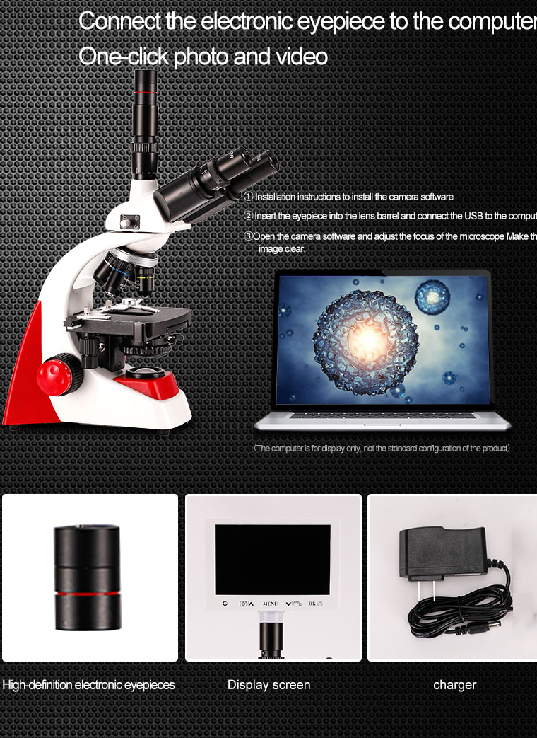 1000X HD LED Illumination Trinocular Microscope Glasses Student-Suitable Sunglasses 40X-5000X Compound Leyes 1-Year Warranty