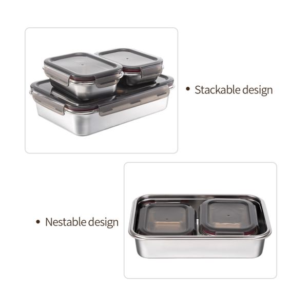 Modular Stackable Stainless Steel Food Container with BPA-Free PP Lid and 260ml-1930ml Capacity