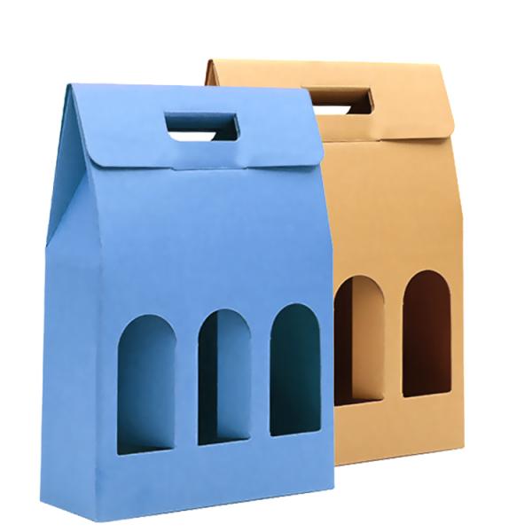 FSC Kraft Paper 3 Pack Wine Bottle Gift Box For Champagne