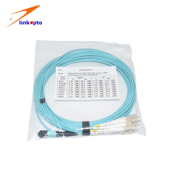 Aqua Round Bundle MPO LC 12 Core Fiber Optic Patch Cord