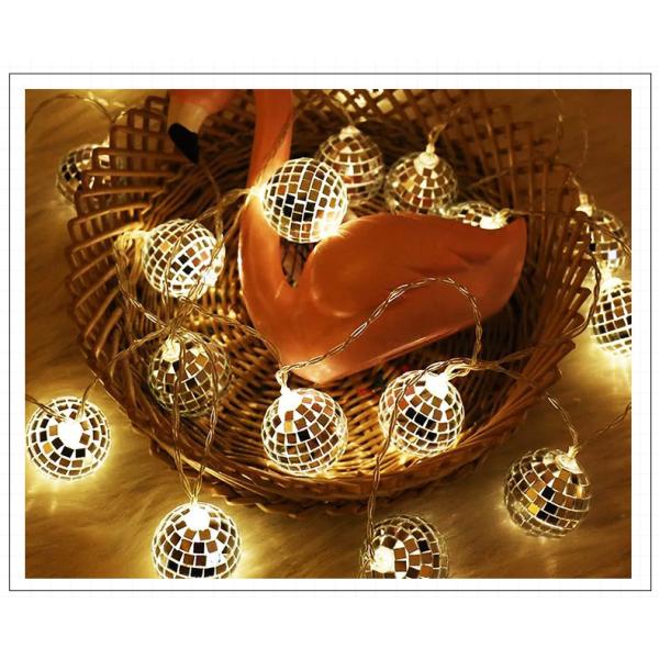Silver Mirror Ball LED String Lamp for Christmas Decoration Party Home Indoor Bedroom