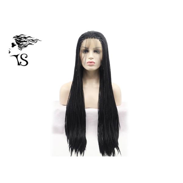 Black Color Synthetic Braided Wigs / Lace Front Box Braids Long For Young Girl